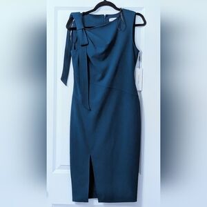 Calvin Klein One Shoulder Bow Shoulder Sheath Dress - Turquoise Size 6